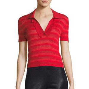 NEW Alice+Olivia Martha Ruffle Polo Top Blouse L/G